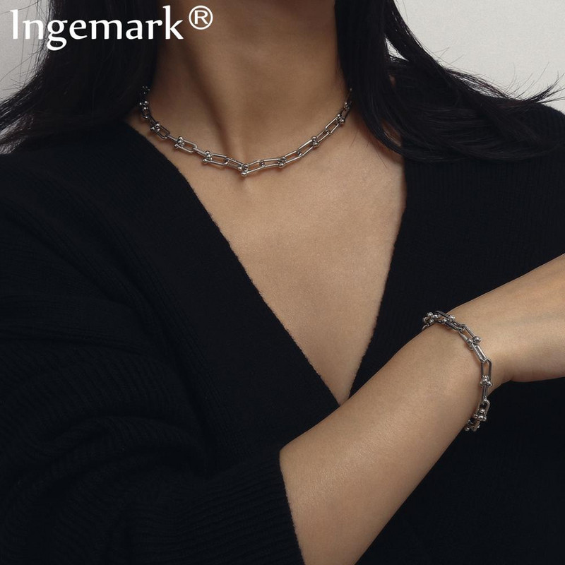 Hip-hop eltúlzott kubai nagy vaskos lánc nyaklánc és medál karkötő NE+BA Steampunk Maxi Lock Choker férfi női ékszerkészlet