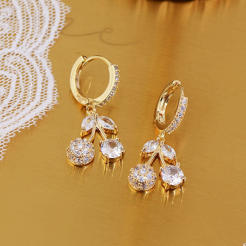 Bijuterii de designer de lux Cercei cu cristal de cireș pentru femei Temperament Cercei drăguț cu totul asortat Cadou de Ziua Îndrăgostiților Cercei de nuntă