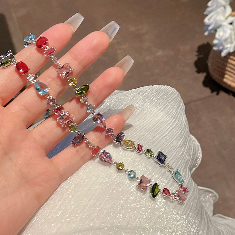 Colier nou de cristal colorat pentru femei, lanț de brățară de mărgele, lanț de claviculă elegant, seturi de bijuterii pentru petrecere, cadou