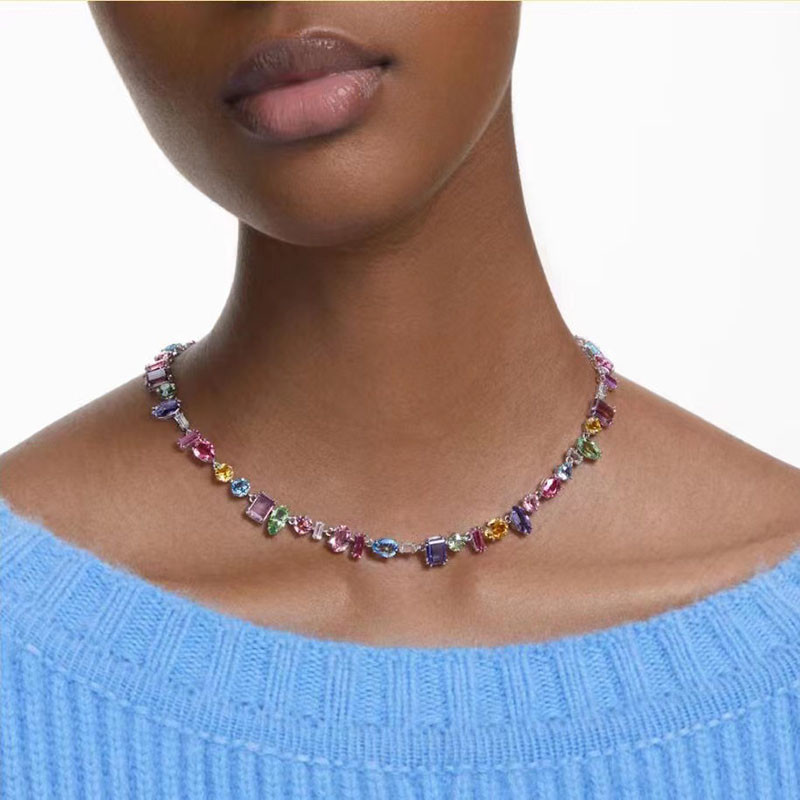 Colier nou de cristal colorat pentru femei, lanț de brățară de mărgele, lanț de claviculă elegant, seturi de bijuterii pentru petrecere, cadou