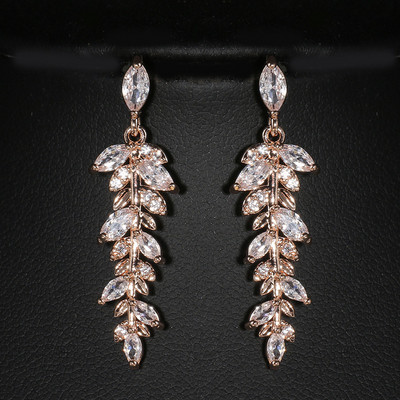 Módne zlaté farebné listy šperky sada pre ženy zirkónové visiace náušnice a náhrdelník elegantné kórejské krištáľové svadobné šperky