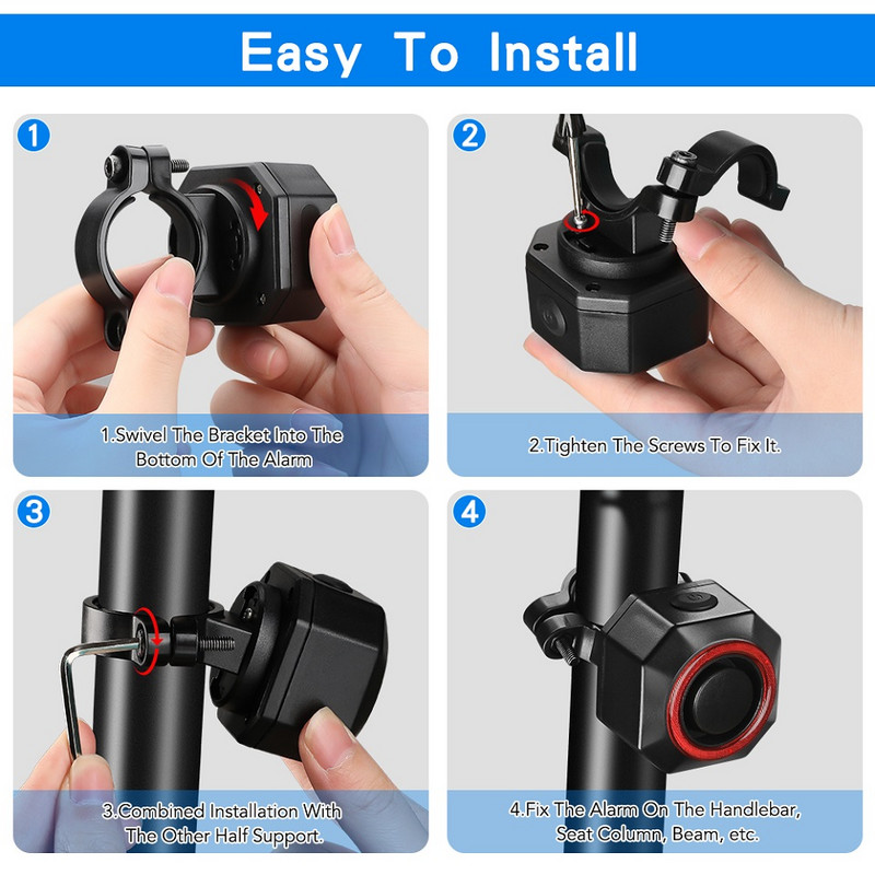 WSDCAM Lumină pentru biciclete Antifurt Alarma inteligentă pentru efracție Lampă din spate Telecomandă Lumină bliț sigură Echipament pentru ciclism Alarmă de încărcare USB