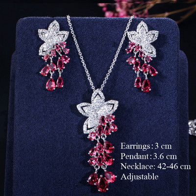 Pera elegantný kórejský štýl svetlomodrý kubický zirkón dámska módna prívesok list náhrdelník kvapka vody náušnice šperky súpravy J151