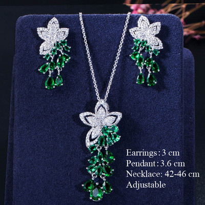 Pera elegantný kórejský štýl svetlomodrý kubický zirkón dámska módna prívesok list náhrdelník kvapka vody náušnice šperky súpravy J151