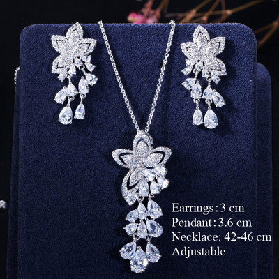 Pera elegantný kórejský štýl svetlomodrý kubický zirkón dámska módna prívesok list náhrdelník kvapka vody náušnice šperky súpravy J151