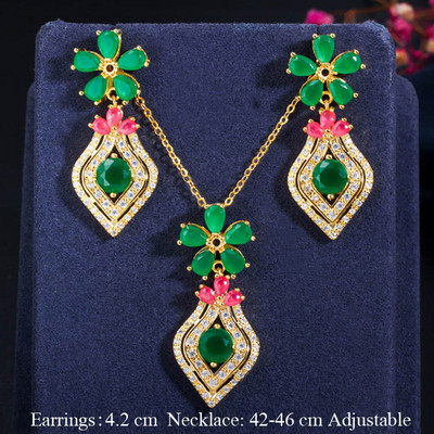 Pera elegantný kórejský štýl svetlomodrý kubický zirkón dámska módna prívesok list náhrdelník kvapka vody náušnice šperky súpravy J151