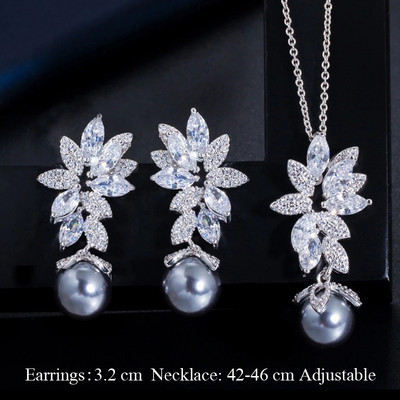 Pera elegantný kórejský štýl svetlomodrý kubický zirkón dámska módna prívesok list náhrdelník kvapka vody náušnice šperky súpravy J151