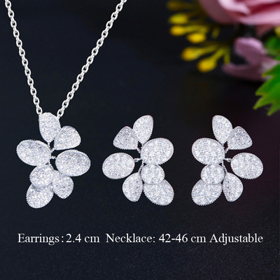 Pera elegantný kórejský štýl svetlomodrý kubický zirkón dámska módna prívesok list náhrdelník kvapka vody náušnice šperky súpravy J151