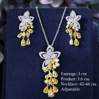 Pera elegantný kórejský štýl svetlomodrý kubický zirkón dámska módna prívesok list náhrdelník kvapka vody náušnice šperky súpravy J151