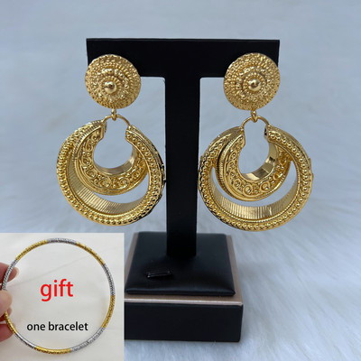 Dámske náušnice, 2 ks, sada šperkov s veľkým príveskom, postriebrené, luxusné pozlátené šperky z Nigérie, Dubaj, pre ženy.