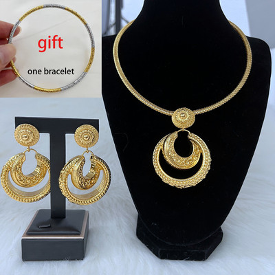 Dámske náušnice, 2 ks, sada šperkov s veľkým príveskom, postriebrené, luxusné pozlátené šperky z Nigérie, Dubaj, pre ženy.