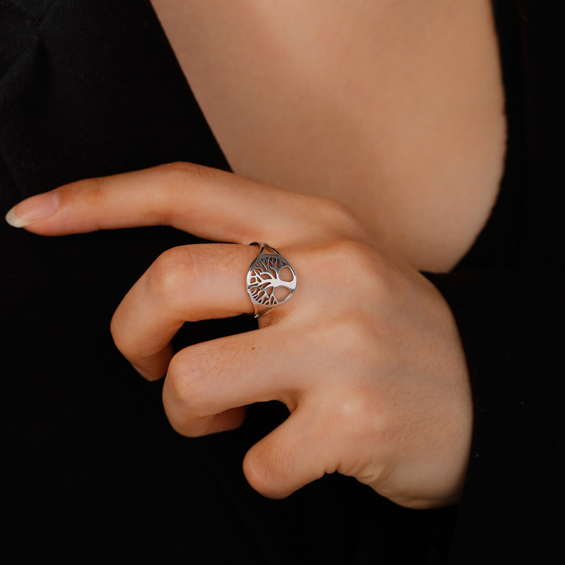 Lucktune Tree of Life Rings Неръждаема стомана Viking Amulet Регулируем пръстен за пръсти за жени 2023 г. Ретро бижута Подарък за Свети Валентин