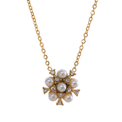 Yhpup Romantické imitácie perál zirkónový kvet nehrdzavejúcej ocele zlatý prívesok náušnice módne prívesky sada šperkov