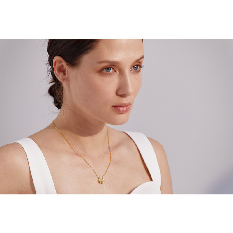 Yhpup Romantic Imitație Perle Zircon Floare Din oțel inoxidabil Auriu Pandantiv Colier Cercei Stud Set de bijuterii farmec