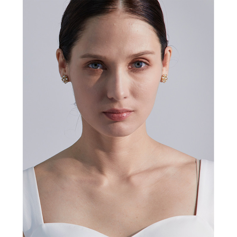 Yhpup Romantic Imitație Perle Zircon Floare Din oțel inoxidabil Auriu Pandantiv Colier Cercei Stud Set de bijuterii farmec