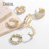 ZAKOL Kórejské zirkónové zlaté dvojité študentské otvorené prstene pre ženy obdĺžnikový ukazovák prsteň svadobné párty dievča sexy šperky