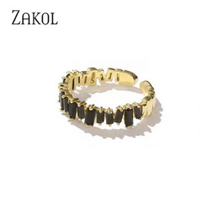 ZAKOL Kórejské zirkónové zlaté dvojité študentské otvorené prstene pre ženy obdĺžnikový ukazovák prsteň svadobné párty dievča sexy šperky