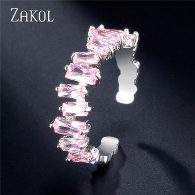 ZAKOL Kórejské zirkónové zlaté dvojité študentské otvorené prstene pre ženy obdĺžnikový ukazovák prsteň svadobné párty dievča sexy šperky