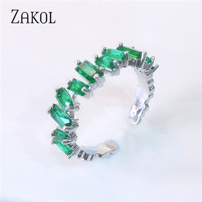 ZAKOL Kórejské zirkónové zlaté dvojité študentské otvorené prstene pre ženy obdĺžnikový ukazovák prsteň svadobné párty dievča sexy šperky