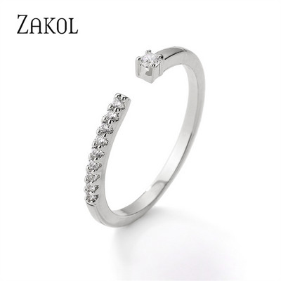 ZAKOL Kórejské zirkónové zlaté dvojité študentské otvorené prstene pre ženy obdĺžnikový ukazovák prsteň svadobné párty dievča sexy šperky