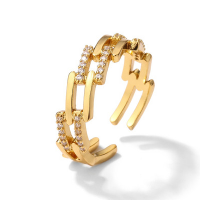 ZAKOL Kórejské zirkónové zlaté dvojité študentské otvorené prstene pre ženy obdĺžnikový ukazovák prsteň svadobné párty dievča sexy šperky