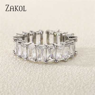 ZAKOL Kórejské zirkónové zlaté dvojité študentské otvorené prstene pre ženy obdĺžnikový ukazovák prsteň svadobné párty dievča sexy šperky