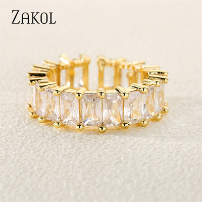 ZAKOL Kórejské zirkónové zlaté dvojité študentské otvorené prstene pre ženy obdĺžnikový ukazovák prsteň svadobné párty dievča sexy šperky