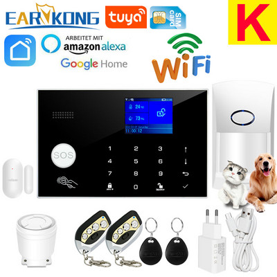 Wifi GSM alarm systém 433MHz domáci bezpečnostný alarm proti vlámaniu bezdrôtový káblový detektor RFID dotyková klávesnica teplota vlhkosť Alexa