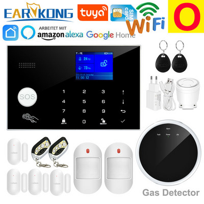 Wifi GSM alarm systém 433MHz domáci bezpečnostný alarm proti vlámaniu bezdrôtový káblový detektor RFID dotyková klávesnica teplota vlhkosť Alexa