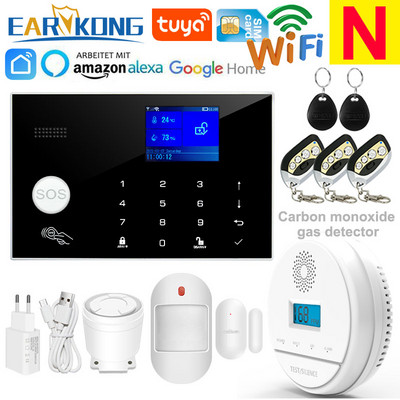 Wifi GSM alarm systém 433MHz domáci bezpečnostný alarm proti vlámaniu bezdrôtový káblový detektor RFID dotyková klávesnica teplota vlhkosť Alexa