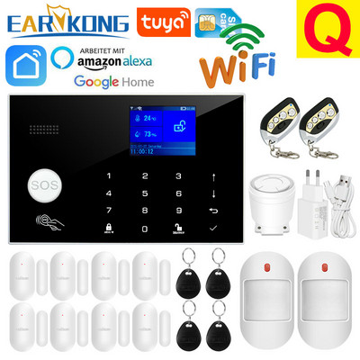 Wifi GSM alarm systém 433MHz domáci bezpečnostný alarm proti vlámaniu bezdrôtový káblový detektor RFID dotyková klávesnica teplota vlhkosť Alexa