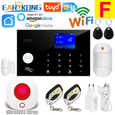 Wifi GSM alarm systém 433MHz domáci bezpečnostný alarm proti vlámaniu bezdrôtový káblový detektor RFID dotyková klávesnica teplota vlhkosť Alexa