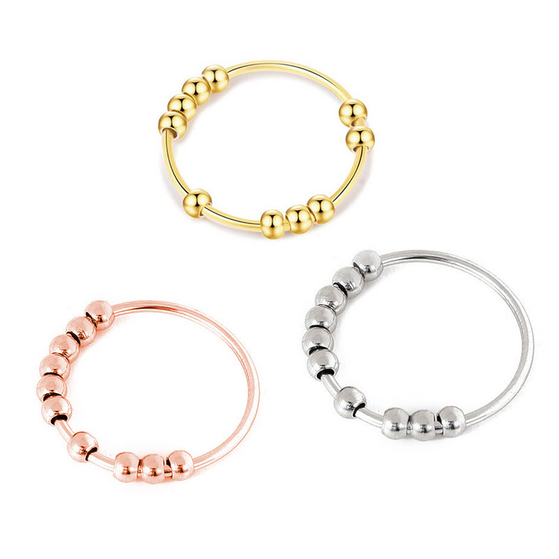 1 db szorongásgátló gyűrű Fidget női férfi réz ujjgyűrűk spirális gyöngyökkel, stresszoldó forgó ékszerek