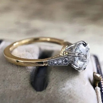 Huitan Συγκρατημένα Στρογγυλά Κυβικά Δαχτυλίδι Ζιργκόν Γυναικεία Δαχτυλίδι αρραβώνα Κομψά αξεσουάρ Νέα μοντέρνα δίχρωμα κοσμήματα