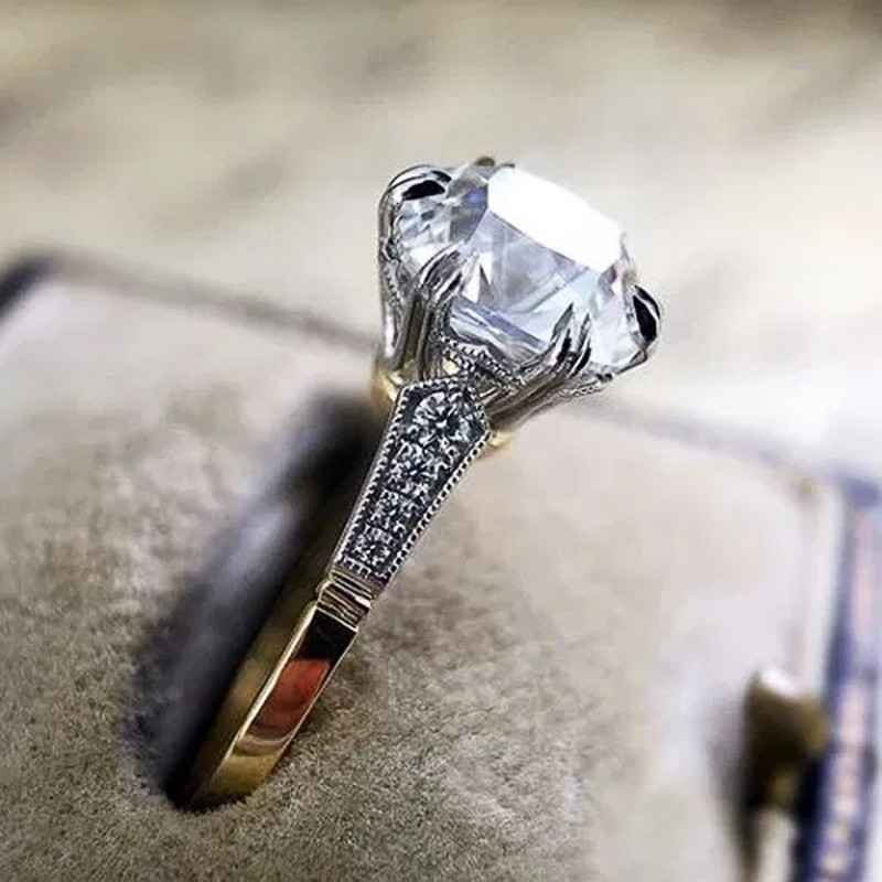 Huitan Συγκρατημένα Στρογγυλά Κυβικά Δαχτυλίδι Ζιργκόν Γυναικεία Δαχτυλίδι αρραβώνα Κομψά αξεσουάρ Νέα μοντέρνα δίχρωμα κοσμήματα