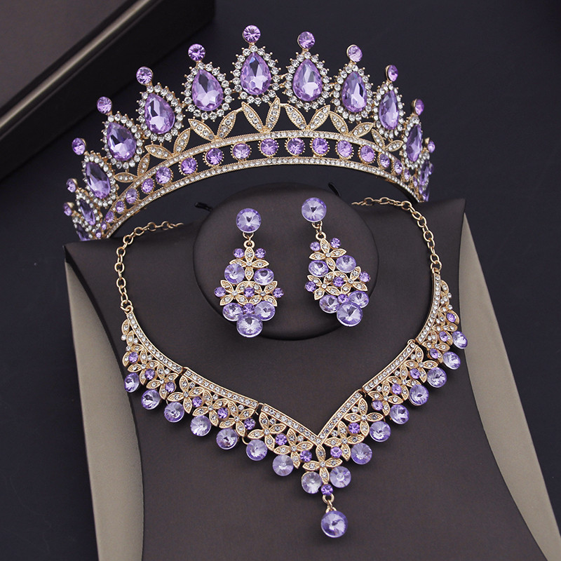 Barokk kék kristály menyasszonyi ékszer készletek nőknek Tiaras korona fülbevaló nyaklánc szettek menyasszonyi esküvői ruha Dubai ékszer szett