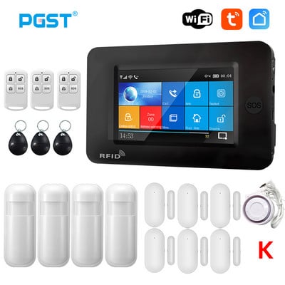 PGST 433MHz Toate ecranele tactile wireless WIFI GSM Card RFID Sistem de alarmă antiefracție Alarma inteligentă pentru securitatea casei TUYA Smart Life