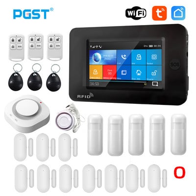 PGST 433MHz Toate ecranele tactile wireless WIFI GSM Card RFID Sistem de alarmă antiefracție Alarma inteligentă pentru securitatea casei TUYA Smart Life
