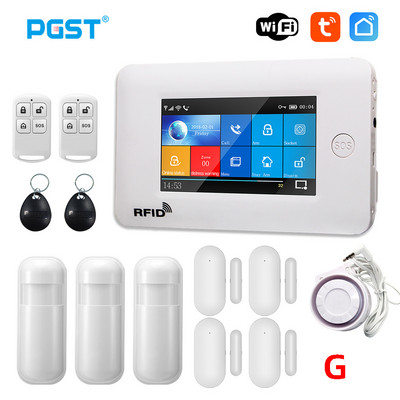PGST 433MHz Toate ecranele tactile wireless WIFI GSM Card RFID Sistem de alarmă antiefracție Alarma inteligentă pentru securitatea casei TUYA Smart Life