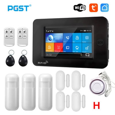PGST 433MHz Toate ecranele tactile wireless WIFI GSM Card RFID Sistem de alarmă antiefracție Alarma inteligentă pentru securitatea casei TUYA Smart Life