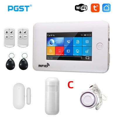 PGST 433MHz Toate ecranele tactile wireless WIFI GSM Card RFID Sistem de alarmă antiefracție Alarma inteligentă pentru securitatea casei TUYA Smart Life