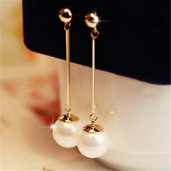 Дълги перлени обеци за жени Корейски модни висящи обеци Златен цвят Симулирани перлени капкови обеци букле д\'орей