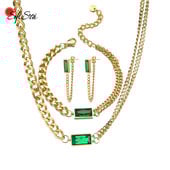 Sifisrri Zelený štvorcový zirkónový náramok a náušnice pre ženy z nehrdzavejúcej ocele, kubánska retiazka, unisex, sady šperkov na zápästie, darček