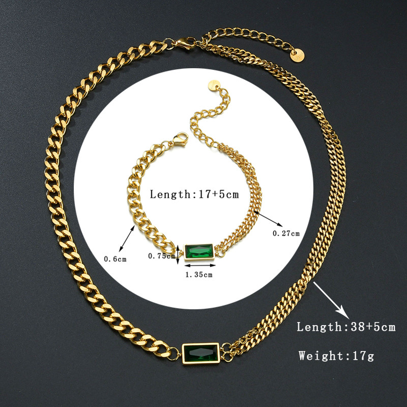 Sifisrri zöld négyzet alakú cirkon karkötő fülbevaló nyaklánc nőknek rozsdamentes acél kubai lánc uniszex csukló ékszer készletek ajándék