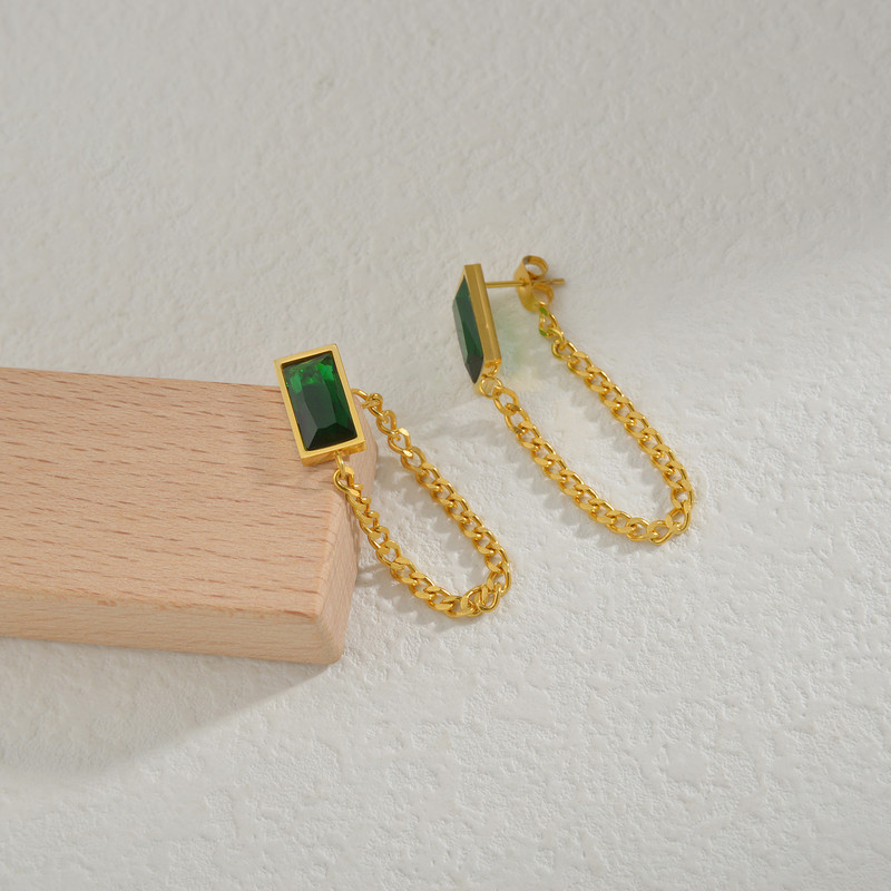 Sifisrri zöld négyzet alakú cirkon karkötő fülbevaló nyaklánc nőknek rozsdamentes acél kubai lánc uniszex csukló ékszer készletek ajándék