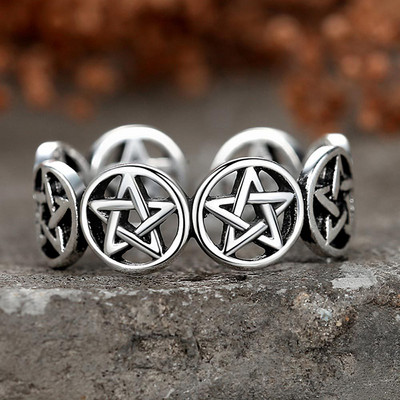 2022 Nový hviezdny pentagram punkový robustný nastaviteľný thajský strieborný prsteň pre ženy, pánske, kórejské trendy tibetské šperky, darčeky