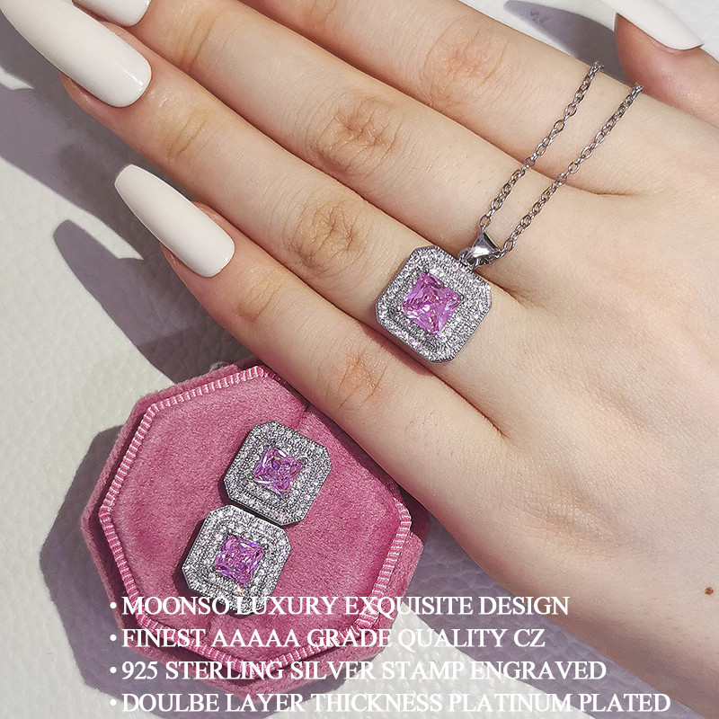 2023 Roz Argintiu Culoare India Dubai Set de bijuterii Cercei cu zircon tăiat prințesă și colier pandantiv Cadouri de nuntă J1400