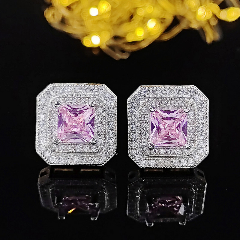 2023 Roz Argintiu Culoare India Dubai Set de bijuterii Cercei cu zircon tăiat prințesă și colier pandantiv Cadouri de nuntă J1400