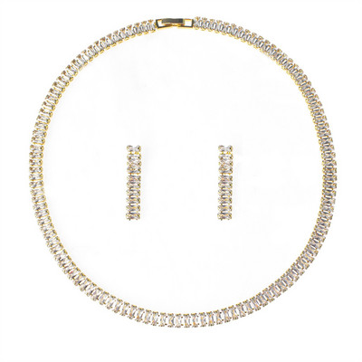 2022 Lesklý elegantný biely bagetový kubický zirkón AAA zlatá farba Dámsky svadobný náramok náhrdelník náušnice nevesty sada šperkov