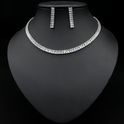 2022 Lesklý elegantný biely bagetový kubický zirkón AAA zlatá farba Dámsky svadobný náramok náhrdelník náušnice nevesty sada šperkov